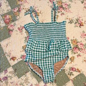 Old Navy Green Checkered Kids Swim One Piece